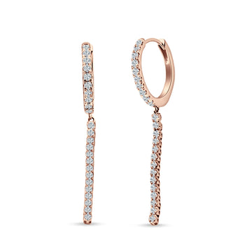 Drop Dangle Hoop Earrings CZ Rose Tone 925 Sterling Silver